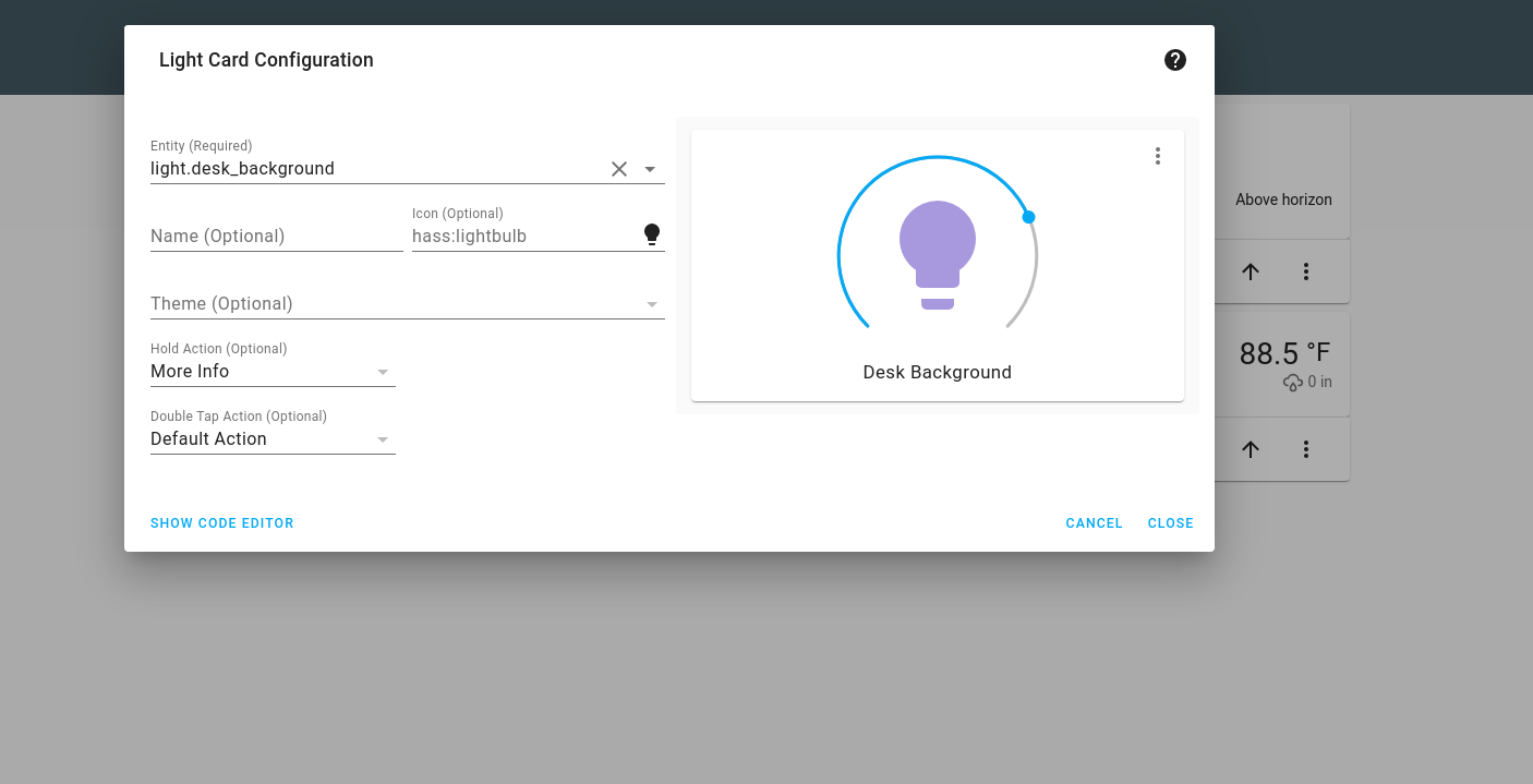 Home Assistant dashboard light card for the LIFX bulb